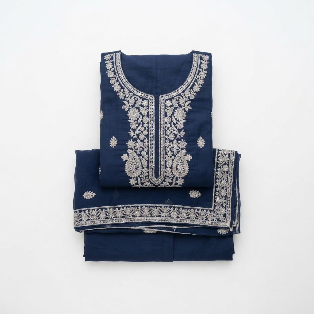 Noor Navy Embroidered Suit